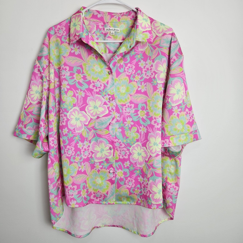 For Love & Lemons Lizzy Floral Coverup Size L Colorful Vibrant Button Front Swim